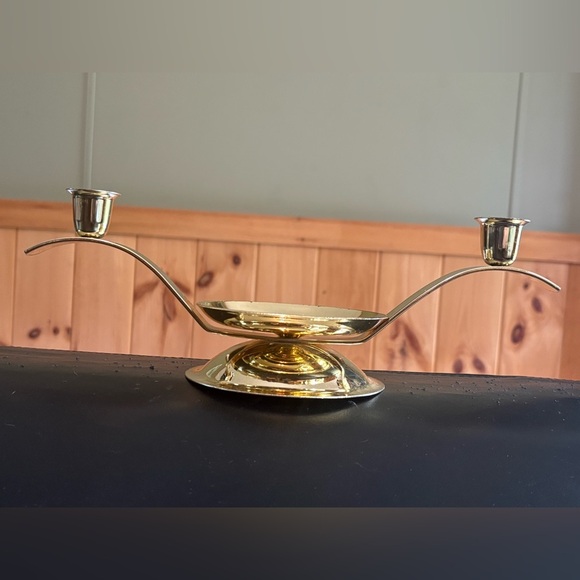 Brass Unity Candle Holder Holds 2 Taper 1 Pillar Brass W Gold Finish 12.5 Inches - Picture 1 of 10